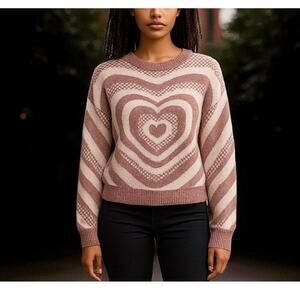 No Boundaries Pink & White Heart Sweater – XS – NWT – Recycled Polyester - SOFT